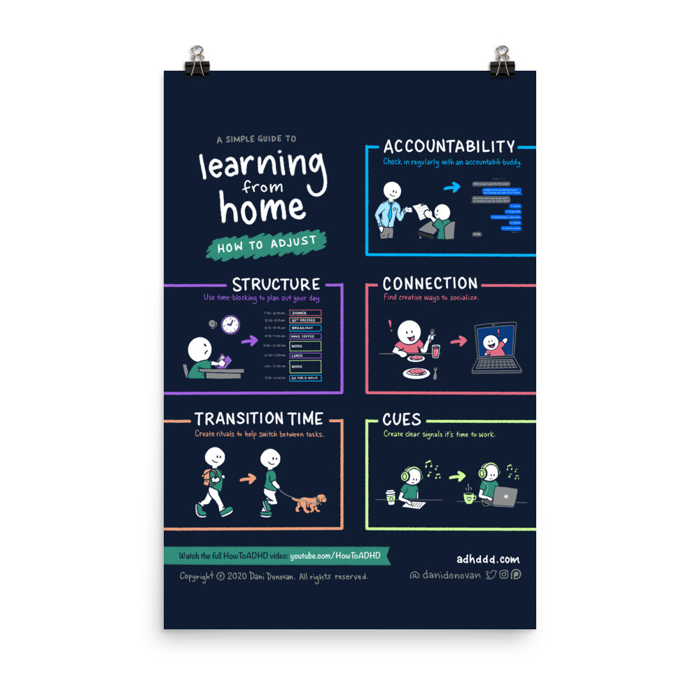 Learning From Home Poster — Dani Donovan ADHD comic art print, front view