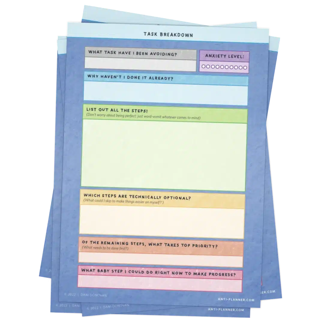 The Anti-Planner: Task Breakdown — ADHD activity worksheet by Dani Donovan