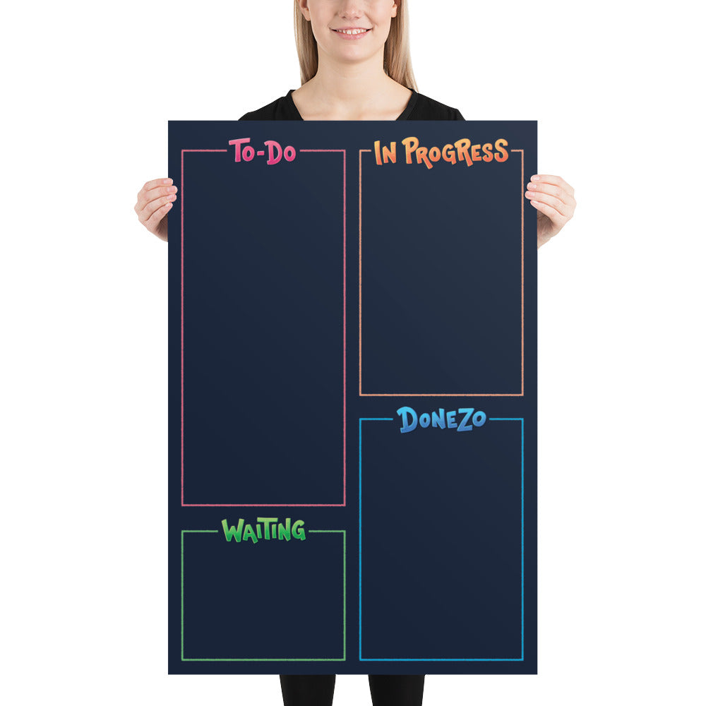 Kanban Board (Paper Poster) [All 4]: Vertical — ADHD-friendly Kanban board by Dani Donovan, front view